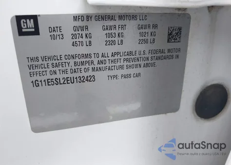 2014 Chevrolet Malibu 2Lt from USA, damaged, VIN 1G11E5SL2EU132423